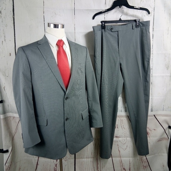 Jones New York 44L 2 Button Gray Striped 2pc Suit - Picture 2 of 8